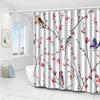 1pc simple floral and bird pattern shower curtain, polyester fabric, machine washable, suitable for bathroom decoration