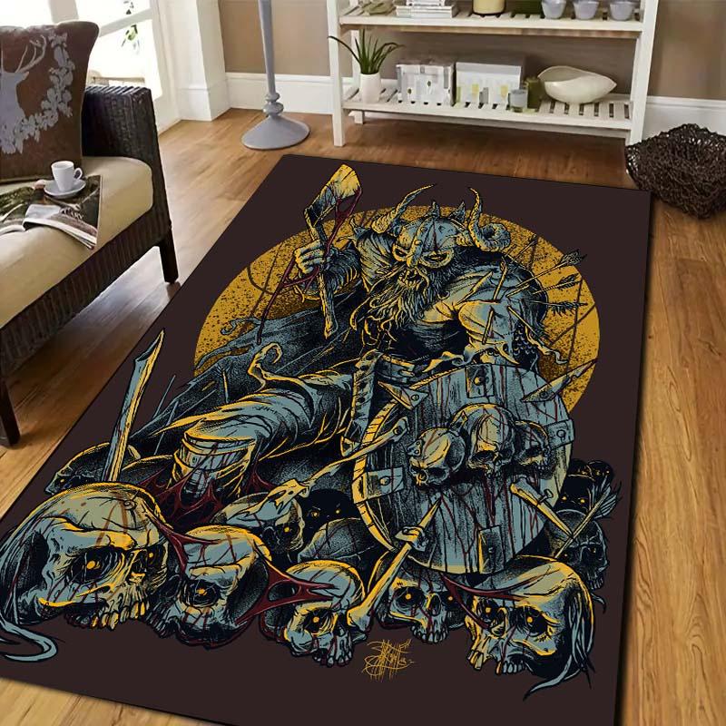 Viking Norse Rune Symbol Print Area Rug Non‑Slip Soft Floor Carpet Bedroom Living Room Present Indoor Home Lounge Bedding Decor