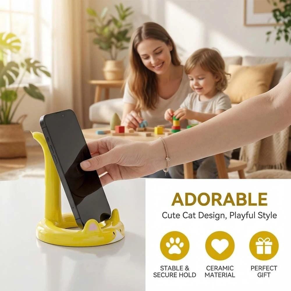 Figure Model Cat Mobile Phone Holder Anti Slip Cat Shape Phone Bracket  Watching TV Phone Support