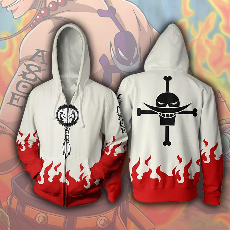 2021 One Piece Anime 3D Print Zipper Hoodie for Men