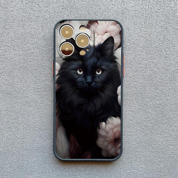 Art Painting Rose Cat Phone Case For iphone 15 14 Plus Pro Max 13 12 Mini 11 Pro MAX XS X XR 8 7 SE 2020 Shockproof Shell Cover