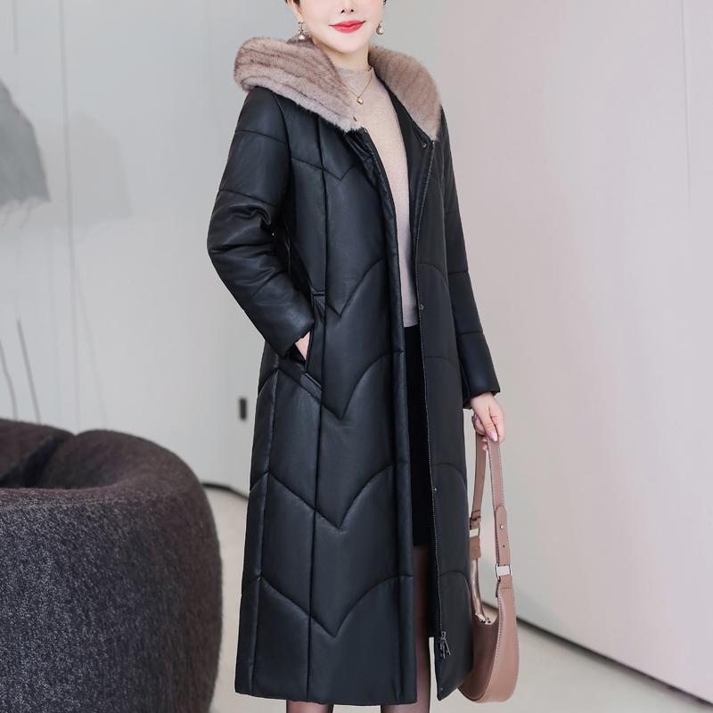 Winter Woman Faux Sheepskin Coats Hooded Elegant Thick Warm Winter Long Parkas Female Leather Jacket