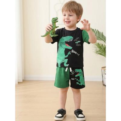 Sommer Jungen Kleiderset Dinosaurier Print Color Block T-Shirt Shorts 2 Teile 1-8 Jahre Kleinkind Kinder Atmungsaktiv Sportlich Lässig Outfit
