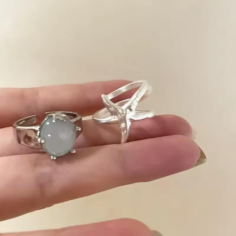 925 Silver Rings for Women Couple Minimalist Handmade Simple Blue Stone Star Ring Party Jewelry Gift Prevent Allergy