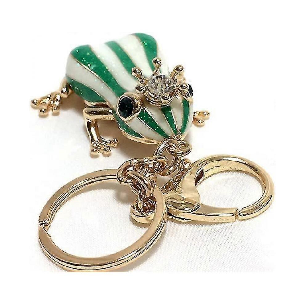 Creative Frog Keychain Cute Green Frog Keyring Funny Frog Keyring with White Stripes for Boyfriend Lover Gift Decoration Pendant