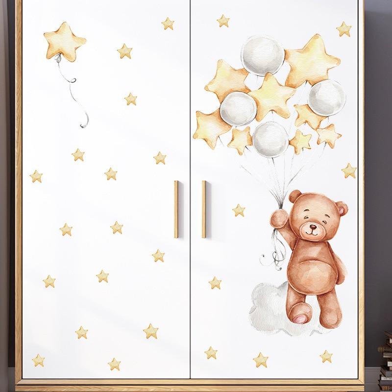 Cute Cartoon Bear Bunny Star Moon Wall Stickers for Kids Rooms Baby Room Wall Decor Wallpaper Girls Boys Bedroom Nursery Sticker