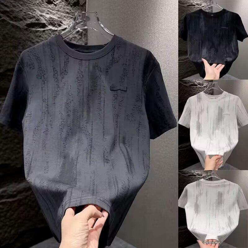 Cool Smudge T-Shirt, Blue Drape Men'S Crew Neck Half-Sleeved Shirt, Korean Version Of Slightly Wide Short-Sleeved Tide