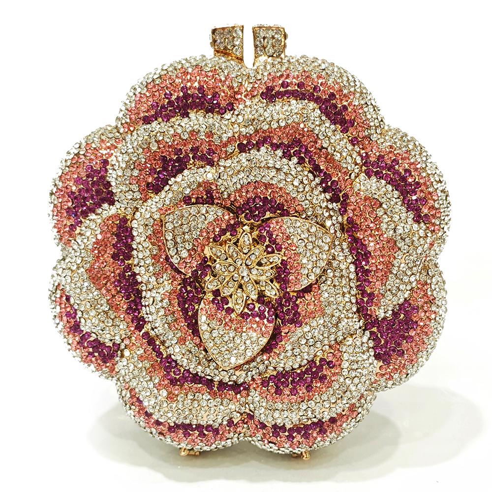 Blue Flower Diamond Multicolored Foral Evening Clutches Purse Luxury Crystal Women Metal Wedding Prom Handbags Rhinestone Bag