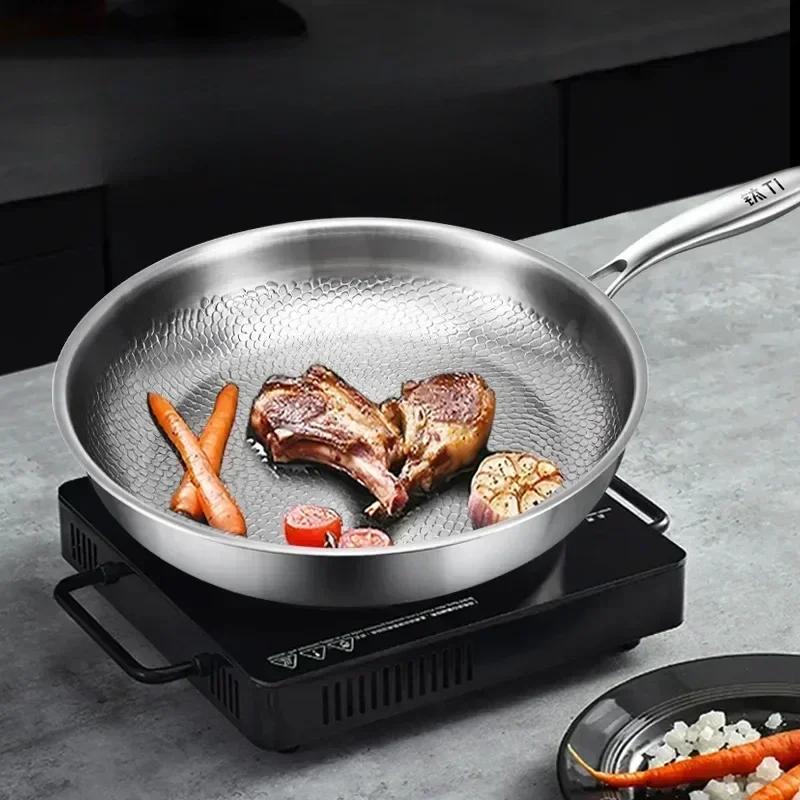 Pan, Pure Titanium Frying Pan, Uncoated Non-Stick Pan, Universal Induction Cooker, Steak Frying Pan German Frying