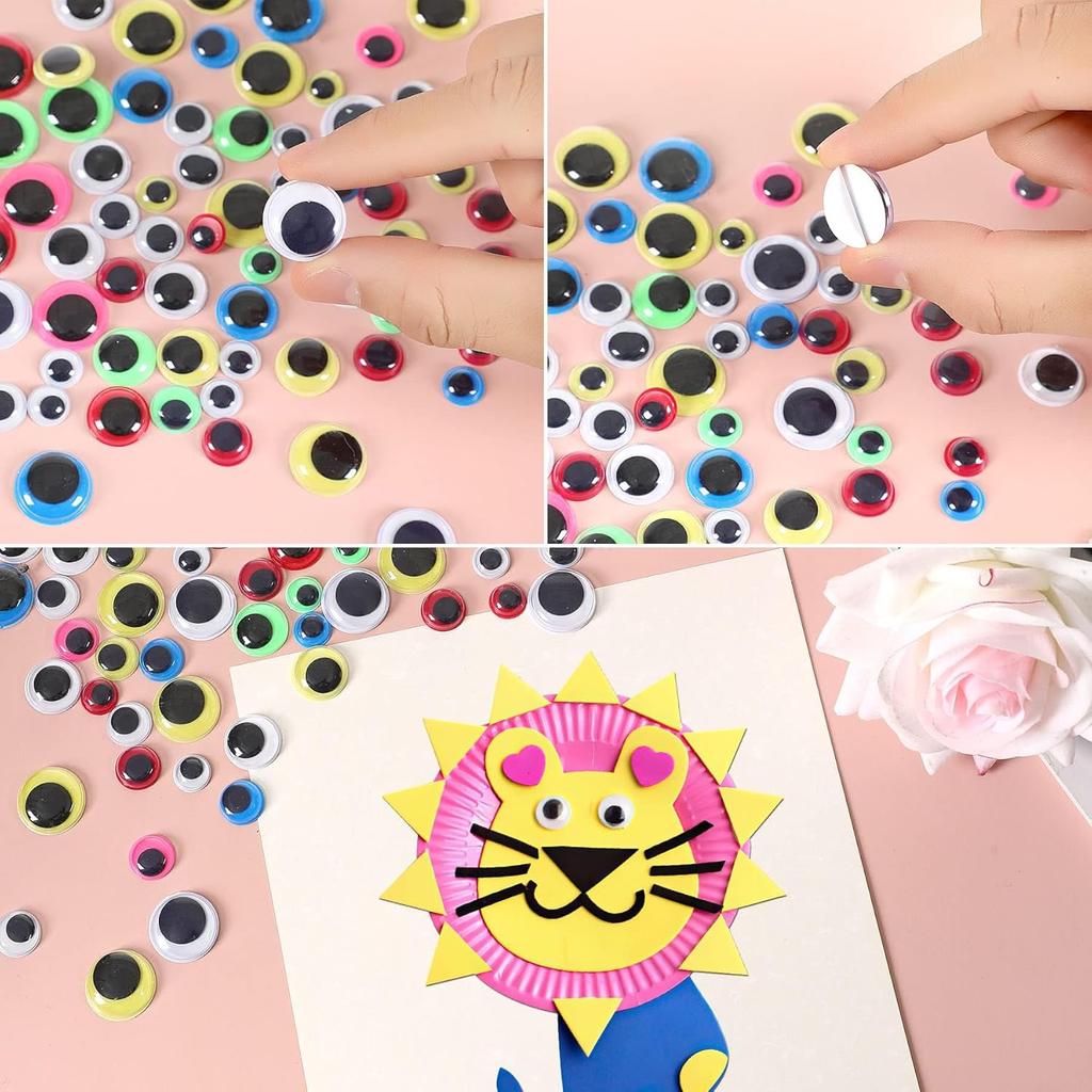 300pcs Wiggle Googly Eyes Self Adhesive for Craft Sticker Eyes 8mm To15mm Assorted Colors Round Plastic Crafts Eyes for DIY Arts