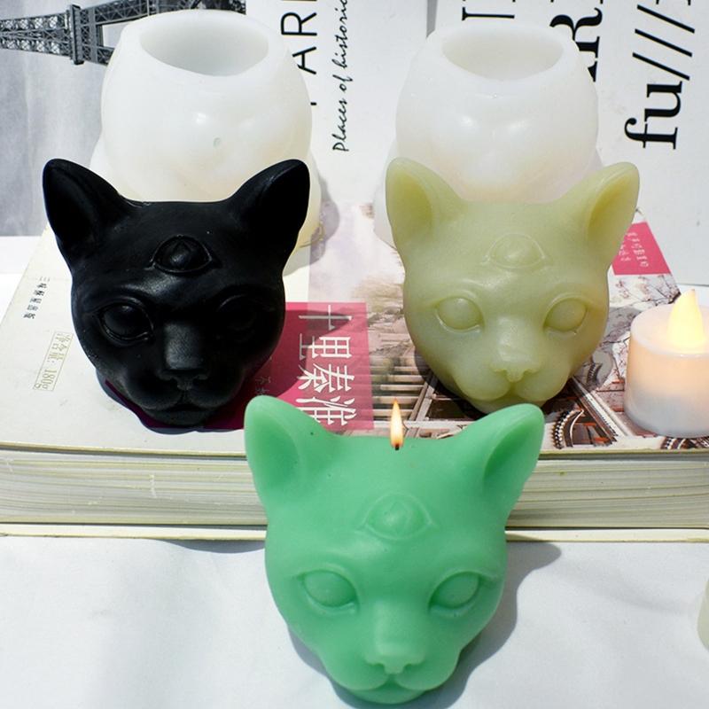 Cute Evil for Cat Animal Candle Mold 3D Abstract Resin Epoxy Casting Molds for Home Decor Ornament Aromatherapy Mold