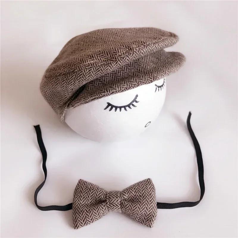 Newborn Photo Props Baby Boys Beret Hat + Bow Tie Set Newborn Newborn Photography Props Gentleman Cap Photo Outfit
