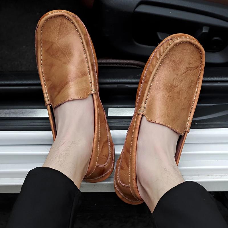 Mocassini da Uomo Vera Pelle Scarpe Casual da Uomo Classiche Scarpe da Barca Calzature da Uomo Leggere Taglie Forti 38-48
