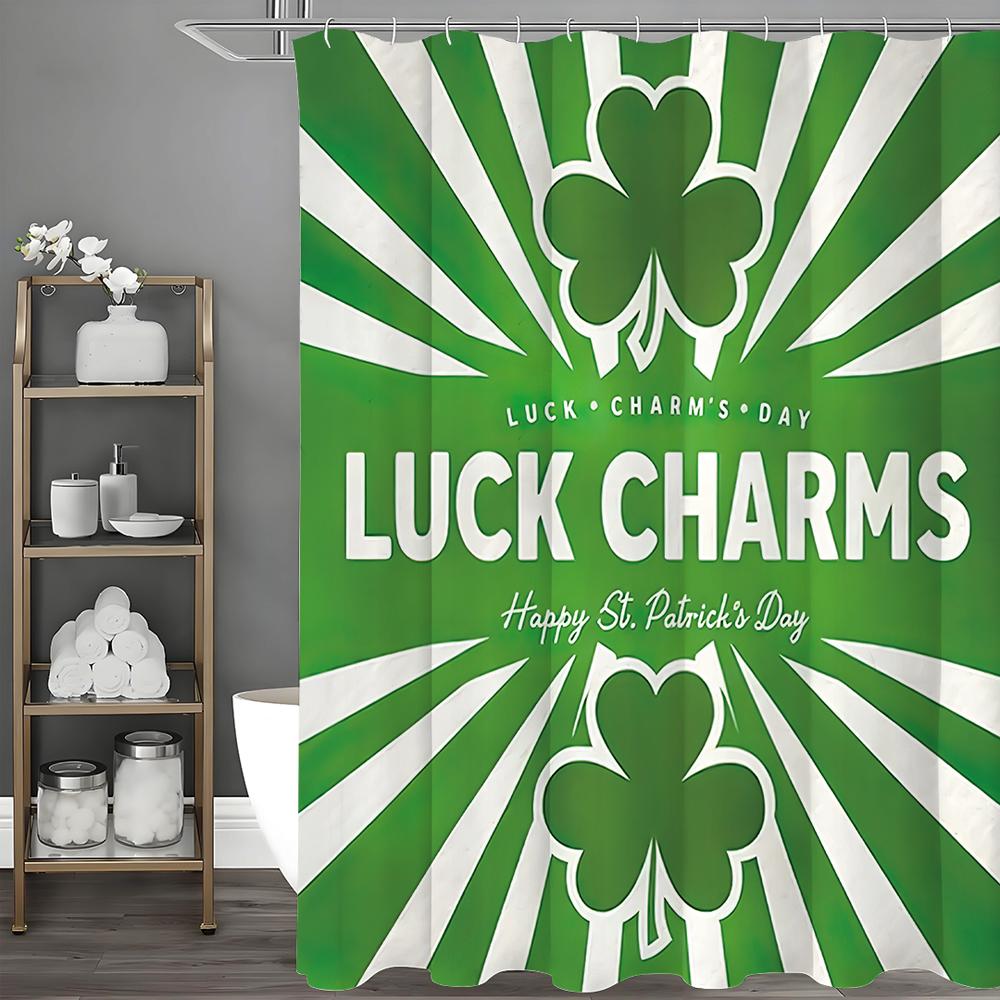 

Happy St. Patrick s Day Clover Lucky Charms Shower Curtain, Bathroom Decorative Shower Curtain, Waterproof Shower Curtain with H 90*180cm