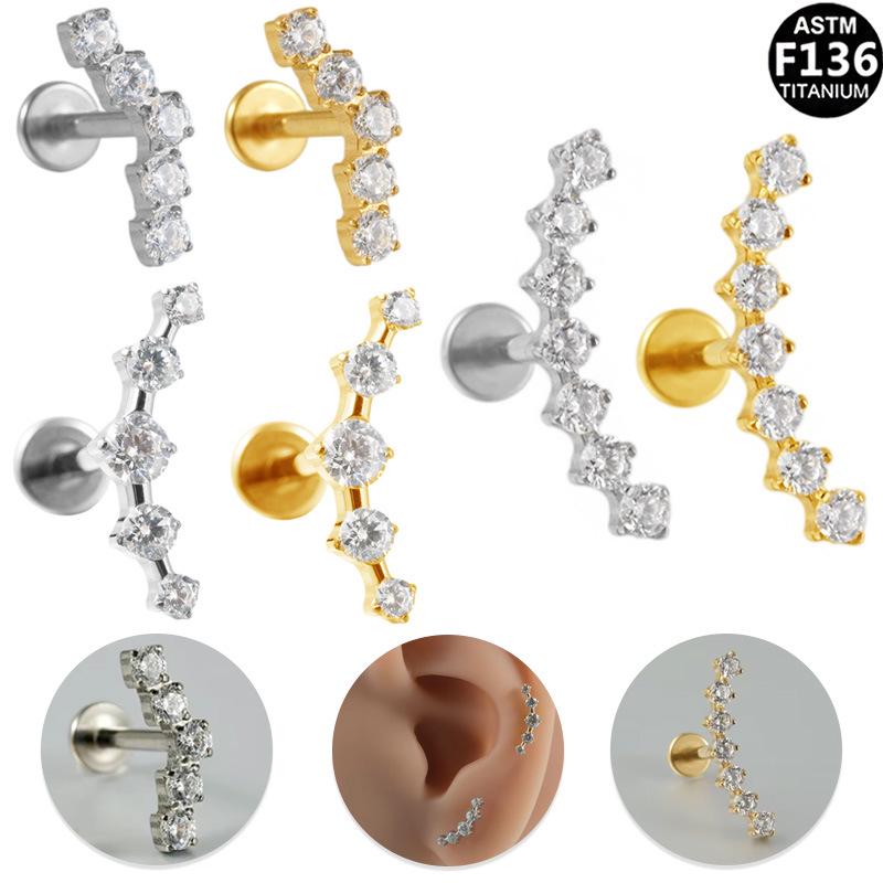 G23 Titanium Zirconia Ear & Lip Stud with Micro-inlaid Zirconia