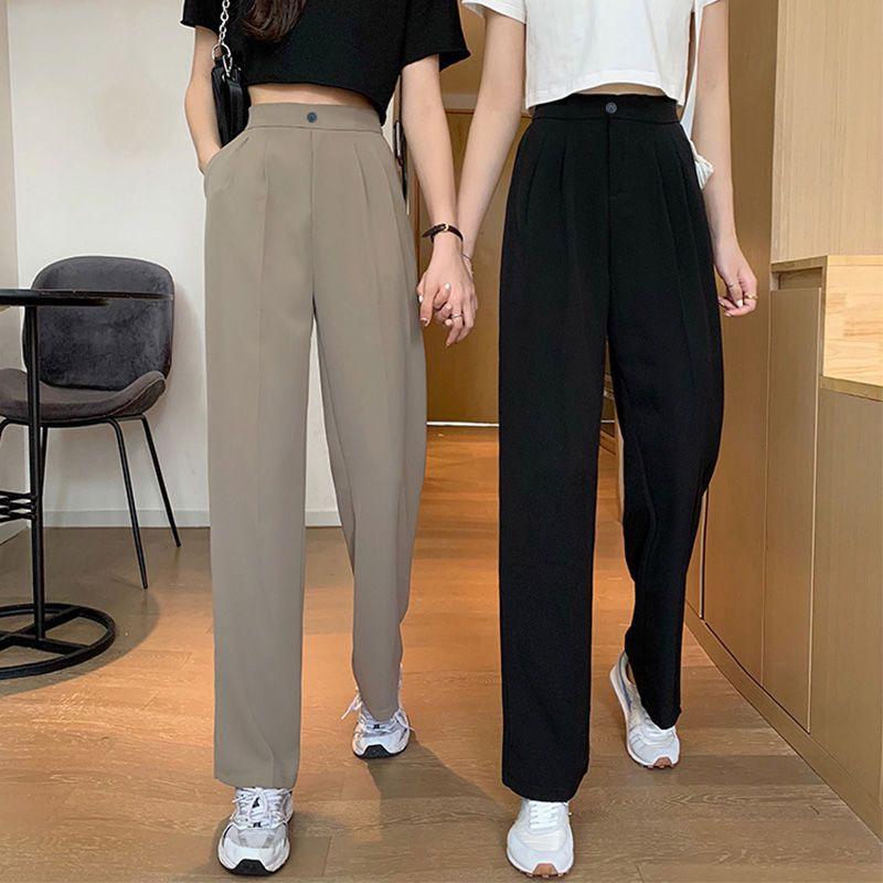 Women's High Waist Straight Leg Pants Loose Suit Trousers Spring Summer Thin Drape Mild Stretch Elegant Commuter Pocket Long Dress Pants