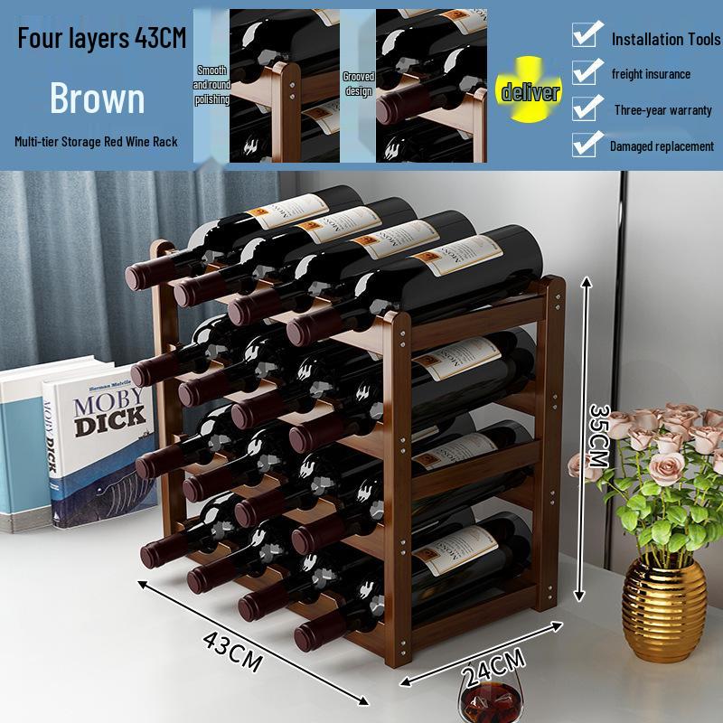 Simple Red Wine Rack Solid Wood Display Stand for Home or Bar Counter