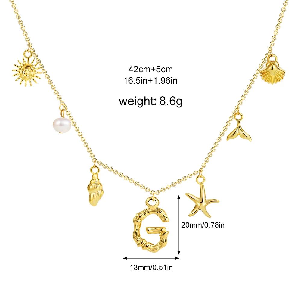 Boho A-Z Initial Letter Pendant Necklace Gold Color Beach Shell Starfish Pearl Necklace Women's Charm Jewelry Party Gift