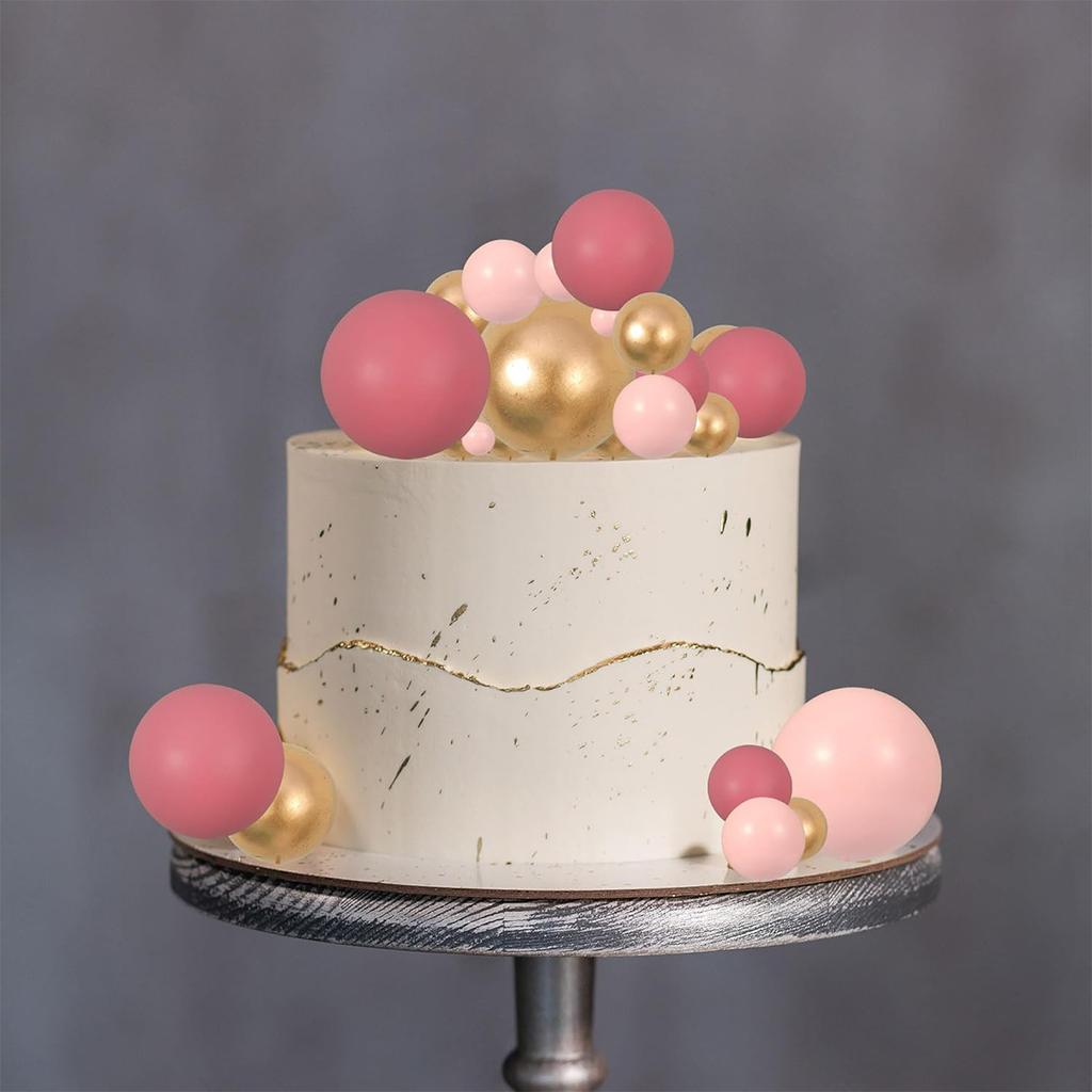 34pcs Pink Gold Ball Cupcake Toppers DIY Foam Ball Cake Decoration for Wedding Anniversary Birthday Party Supplies Decorations