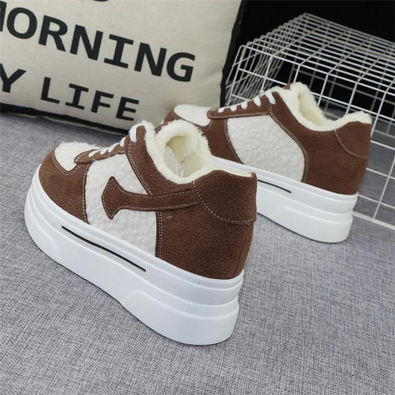 Fashion 8cm Fashion Women's Vulcanize Shoes Winter New Arrival Plus Velvet Thick-soled Heightening Casual Shoes Platform Sneakers