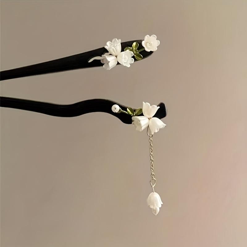 New Chinese Retro Style Elegant Bell Orchid Pendant Women's Wooden Hairpin Horse Face Skirt Hanfu Qipao Fashion Accessories