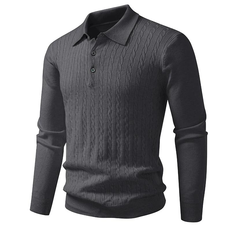Spring Autumn Men's Knitted Pullovers Solid Color Full Sleeve Turn Down Collar Smart Casual Knitting Sweater Men Slim Fit Tops