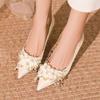 Leisure Classic Pumps Female Slip on Thin High Heels Pointed Toe Wedding Shoes for Women Flower Crystal Bling Summer Shoes