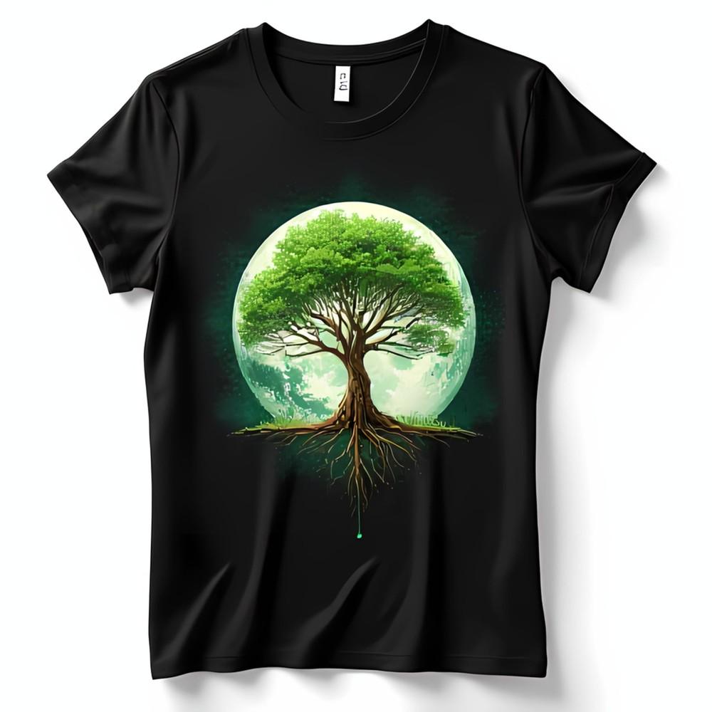 Stunning Black T-Shirt with Nature and Graphic: Tree & Moon Design Unisex T-Shirt XXXL