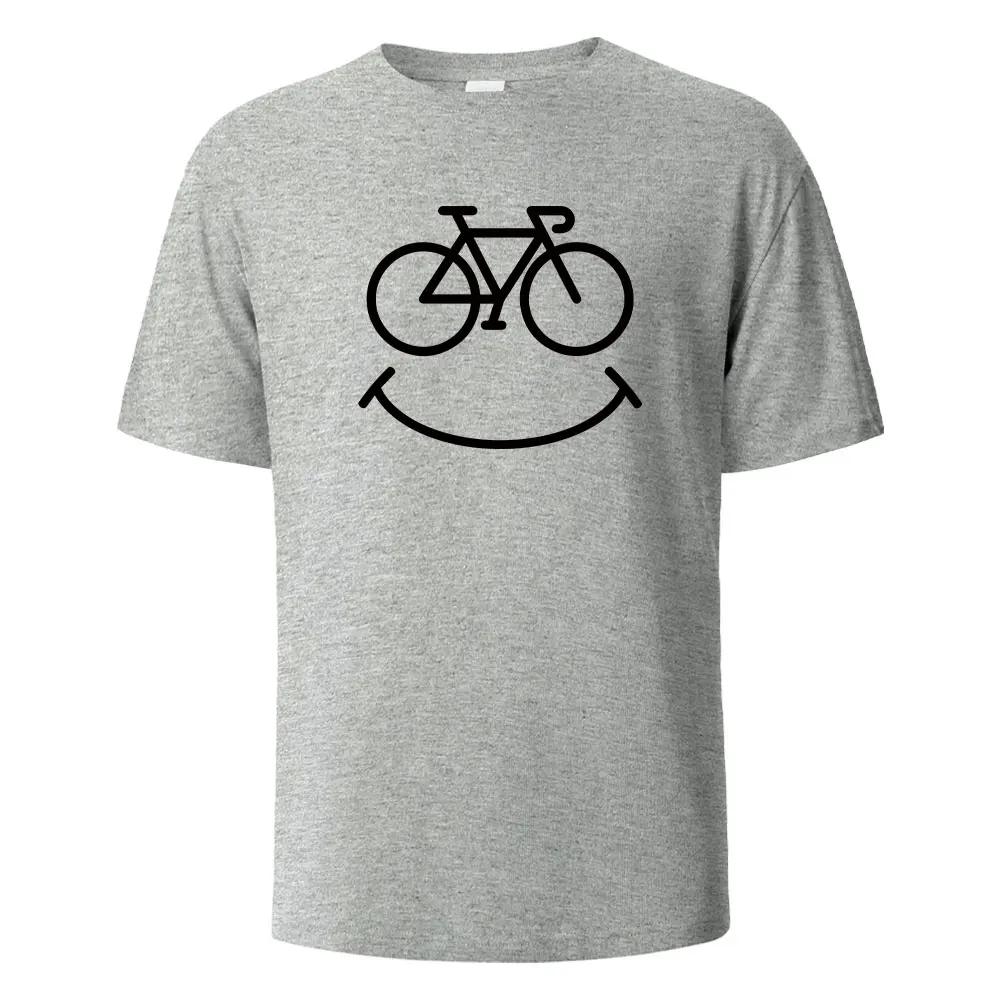 Bike Smile Print T-Shirt Casual Short Sleeved Tops Summer Tees For Unisex100% Cotton O-neck Oversize Streetwear Basic Top
