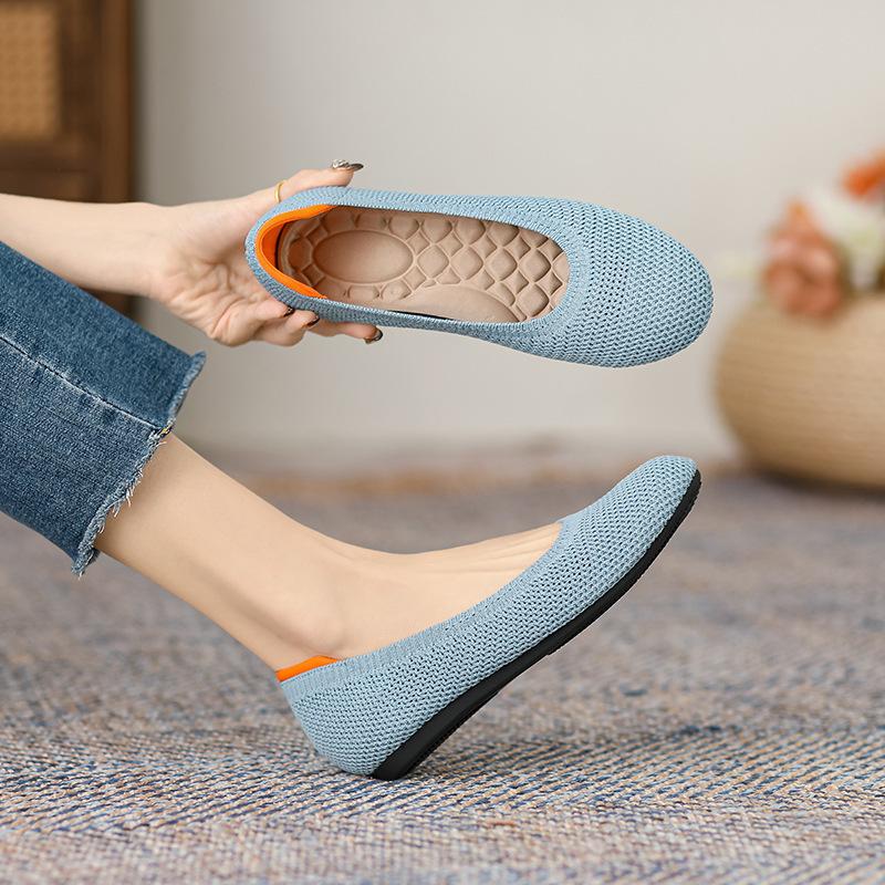 

Одиночная обувь Женская обувь на плоской подошве Легкая вязаная Женская повседневная Дуду Для беременных с круглым носком 40 небесно-голубой