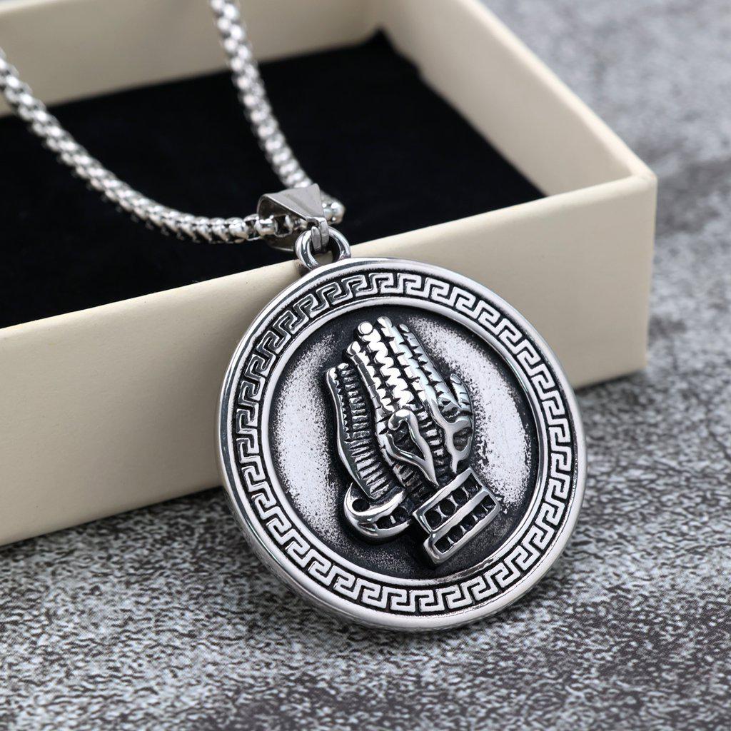 Retro Stainless Steel Men's Hand of Prayer Pendant Necklace