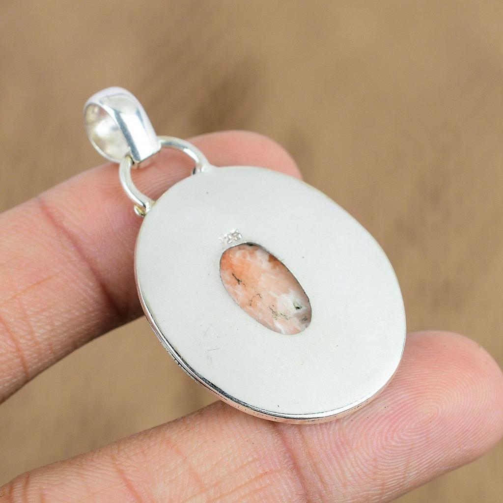 Mothers Day Sale Oval Natural Scolecite Elegant Boho Pendant Jewelry 925 Silver