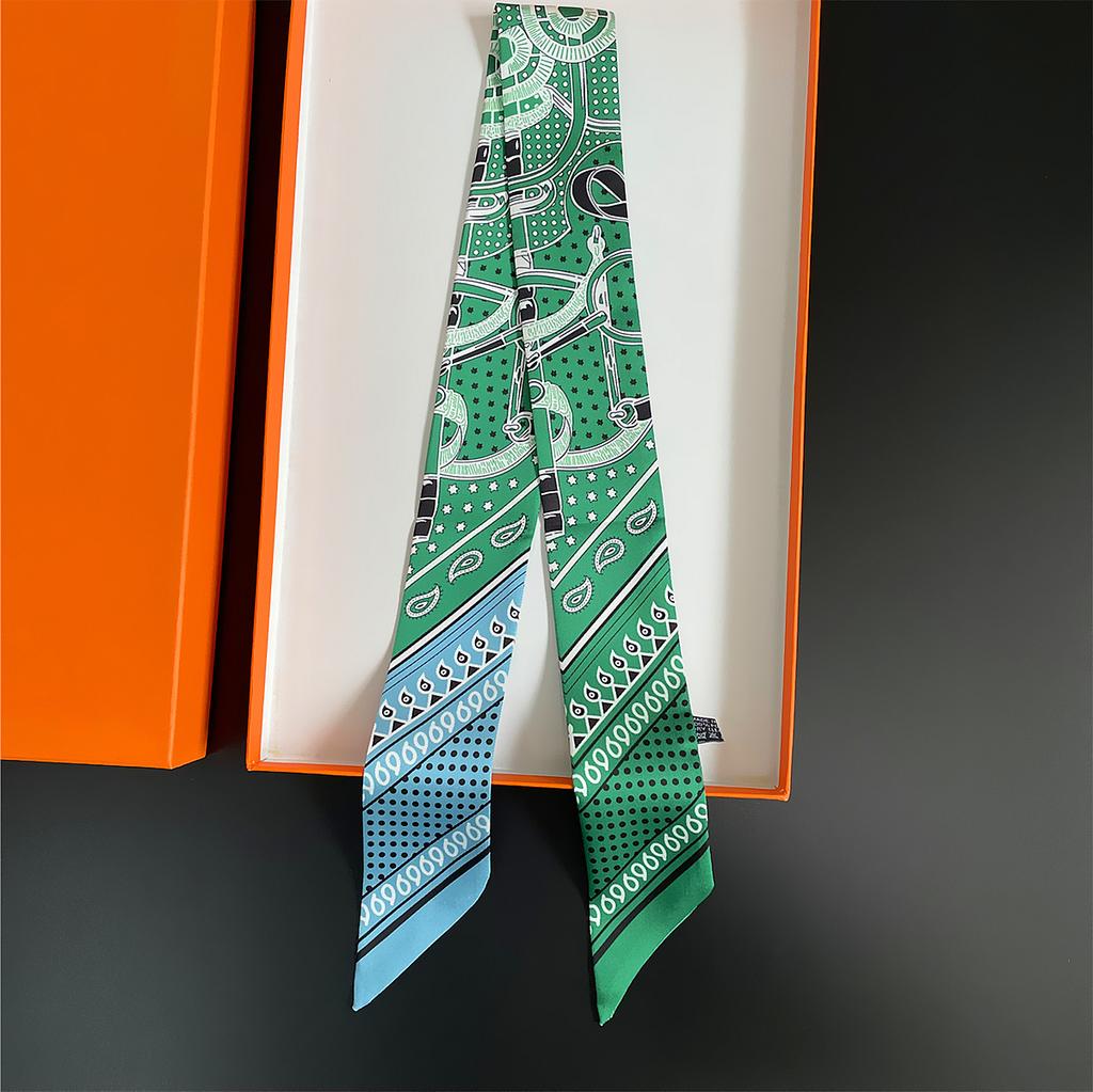 Double Colored Paisley Twill Silk Scarf New Brand Design Luxury Scarf Women Foulard Skinny Bag Scarves Neckerchief Hair Headband