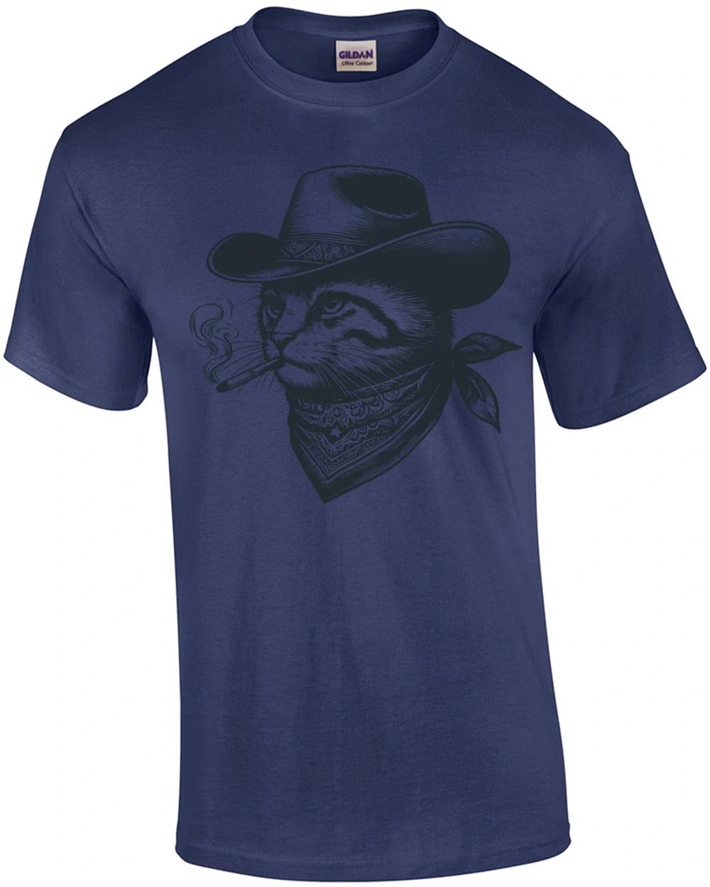 Cowboy Smoking Cat T-Shirt XL