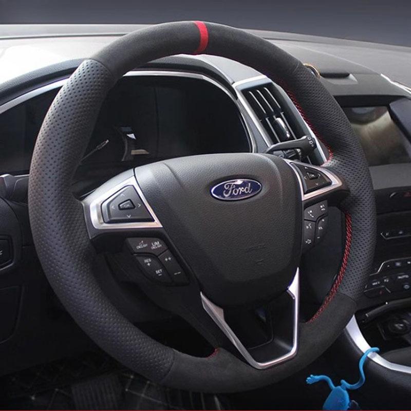 Für Ford Mondeo Fusion 2013- EDGE 2015- Handgenäht rutschfest Schwarz Leder Wildleder Auto Lenkradabdeckung