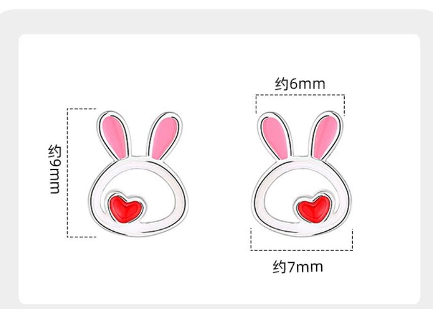 Real 925 Silver Kids Earring New Cute Heart Rabbit Stud Earrings For Daughter Girls Fine Jewelry Gift DG0193