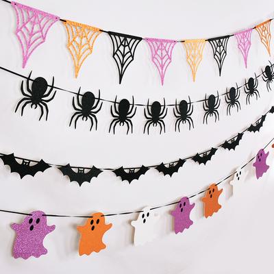 Halloweenowa Wisząca Girlanda Kreskówkowy Duch Nietoperz Pająk Bunting Papierowy Baner Halloweenowa Impreza Dom Ozdoby na Kominek Materiały Dzieci
