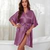 Ice Silk Robe Womens Casual Loungewear Mid Length Open Front Bathrobe