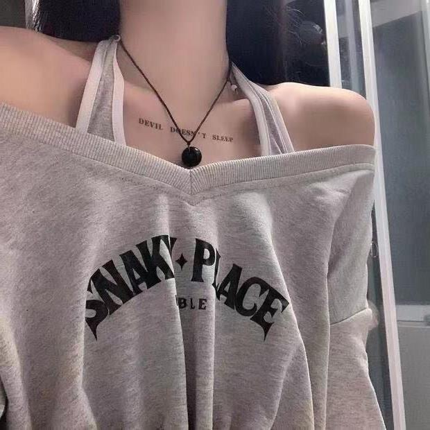 Korean Spring One-Shoulder Two-Piece: Long Sleeve Sweater & Navel-Length Halter Top