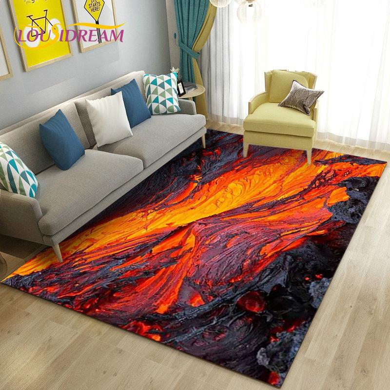3D Volcano Lava Magma Area Rug Large,Carpet Rug for Living Room Bedroom Sofa Doormat Decoration,Kid Game Play Non-slip Floor Mat