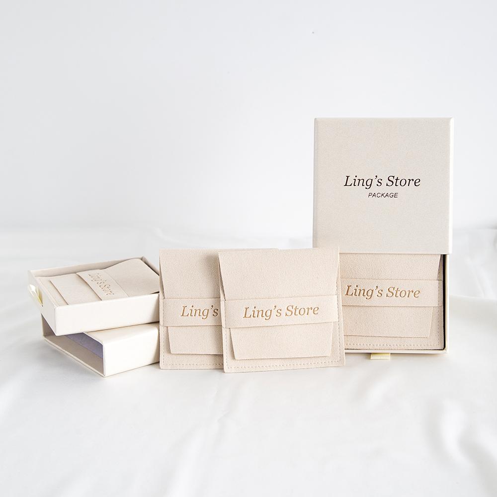24/50/100Sets Custom Logo 9x9x2.5cm Jewelry Drawer Box 8x8cm Microfiber Strip Bags Can Debossed Logo For Earrings Rings Necklace