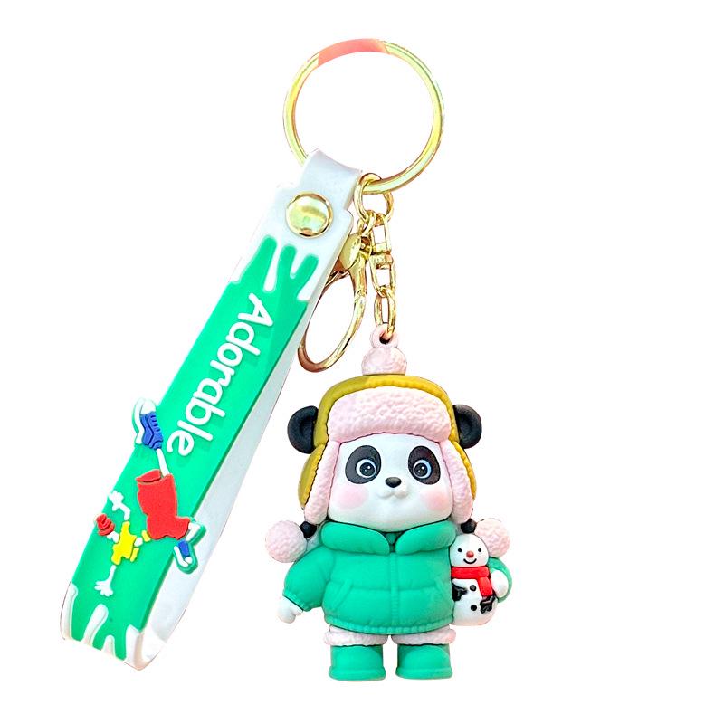 Cartoon Snowman Panda Plush Keychain – Cute Tourist Souvenir Bag Pendant Blue Coat Panda
