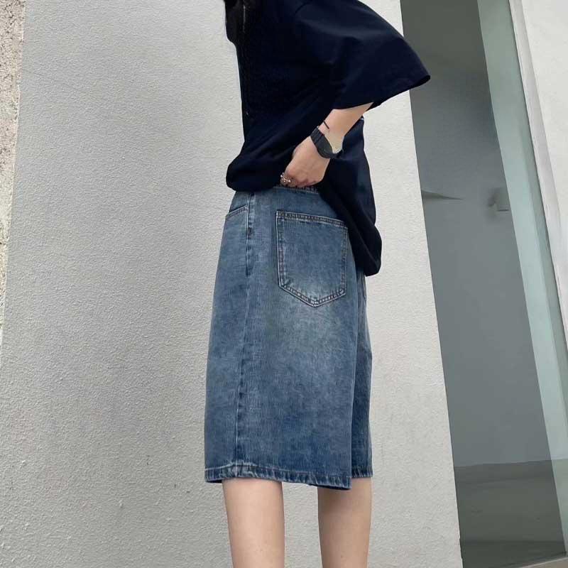 High Street Retro Blue Jeans Shorts Women Summer New Baggy Wide Leg Denim Half Pants Fashion Streetwear Y2k Clothing Oversize