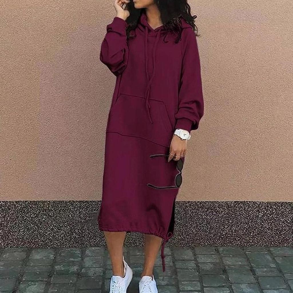 Women's Casual Long Sleeve Hooded Pocket Loose Sweatshirt Dress
