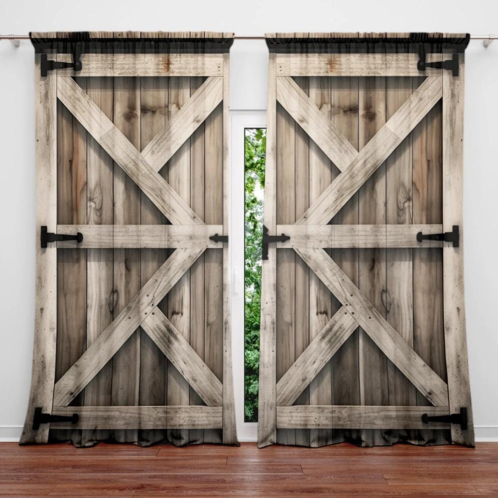 Light Colour Wooden Door Curtain for Home Decor - Rod Pocket Window Treatment for Bedroom   Kitchen   Living Room