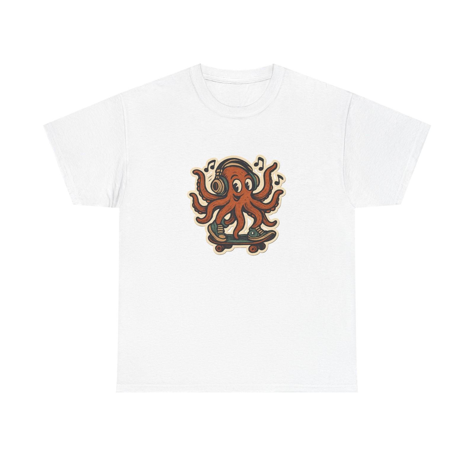 Unisex Adult T Shirt Skateboarding Octopus Wears Vintage Style Headphones S разноцветный