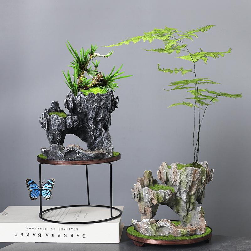 Wenzhu Succulent Basin Fortune Tree Bonsai Retro Rice Bamboo Indoor Good Raising Floating Island Suspended Iron Art Micro Landscape Basin