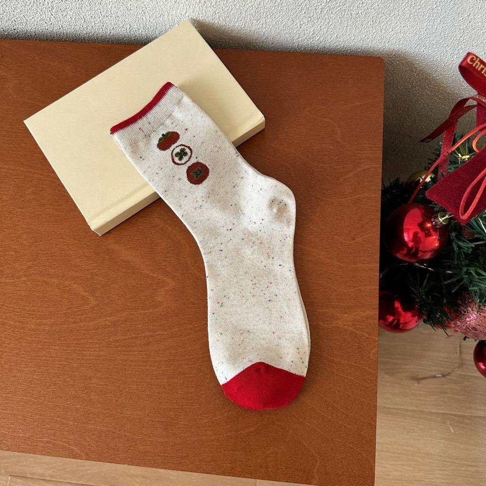 Soft Red Socks Combed Cotton Flower Socks Bow Heart Polka Dot Socks Lunar New Year