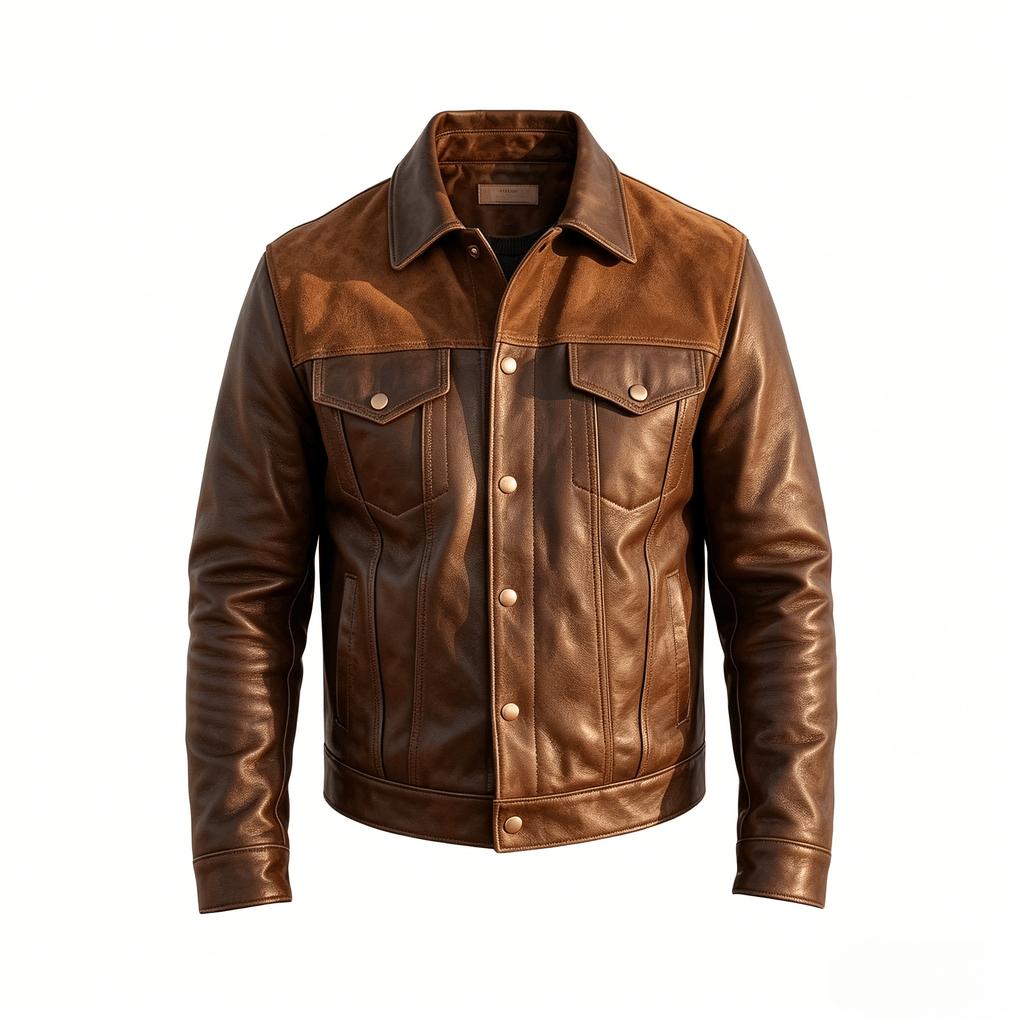 Men's Splicing Tooling Jacket Lapel Snap-Down Multi-Pocket Casual Motorcycle Wind Jacket