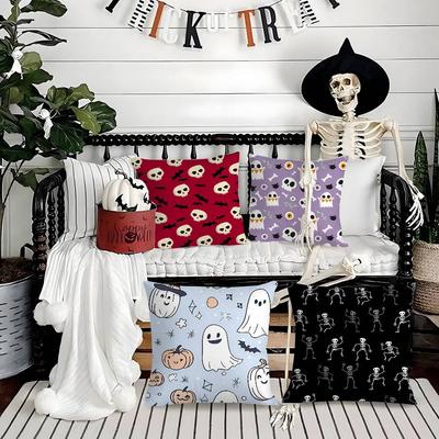 Funny Halloween Ghost Pillow Case Short Plush Double-sided Print Square Throw Pillow Covers Sofa Home Cushion Decor